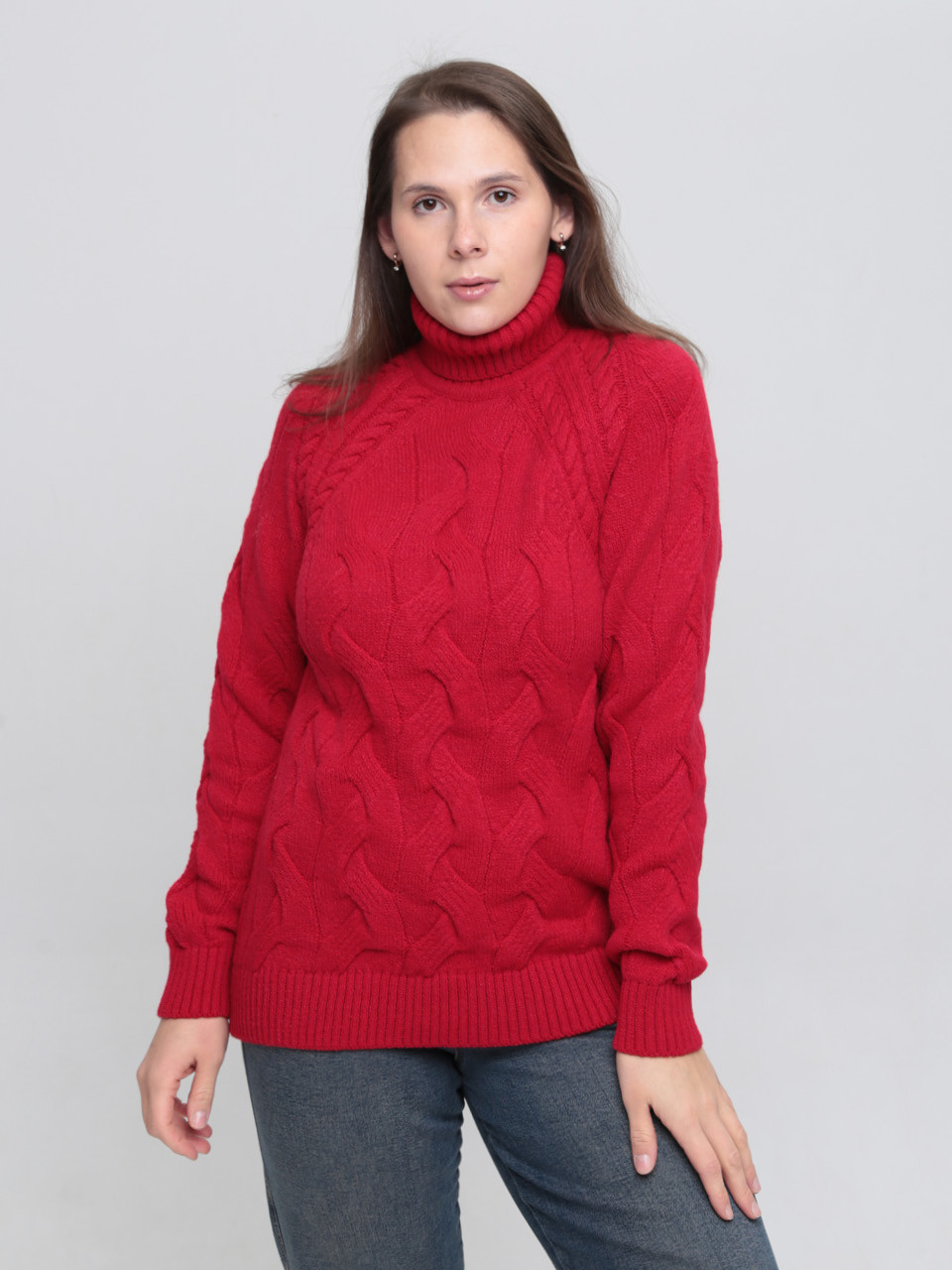 Светр жіночий червоний вовняний зимовий з горлом 230-519-8