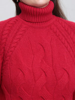 Светр жіночий червоний вовняний зимовий з горлом 230-519-8