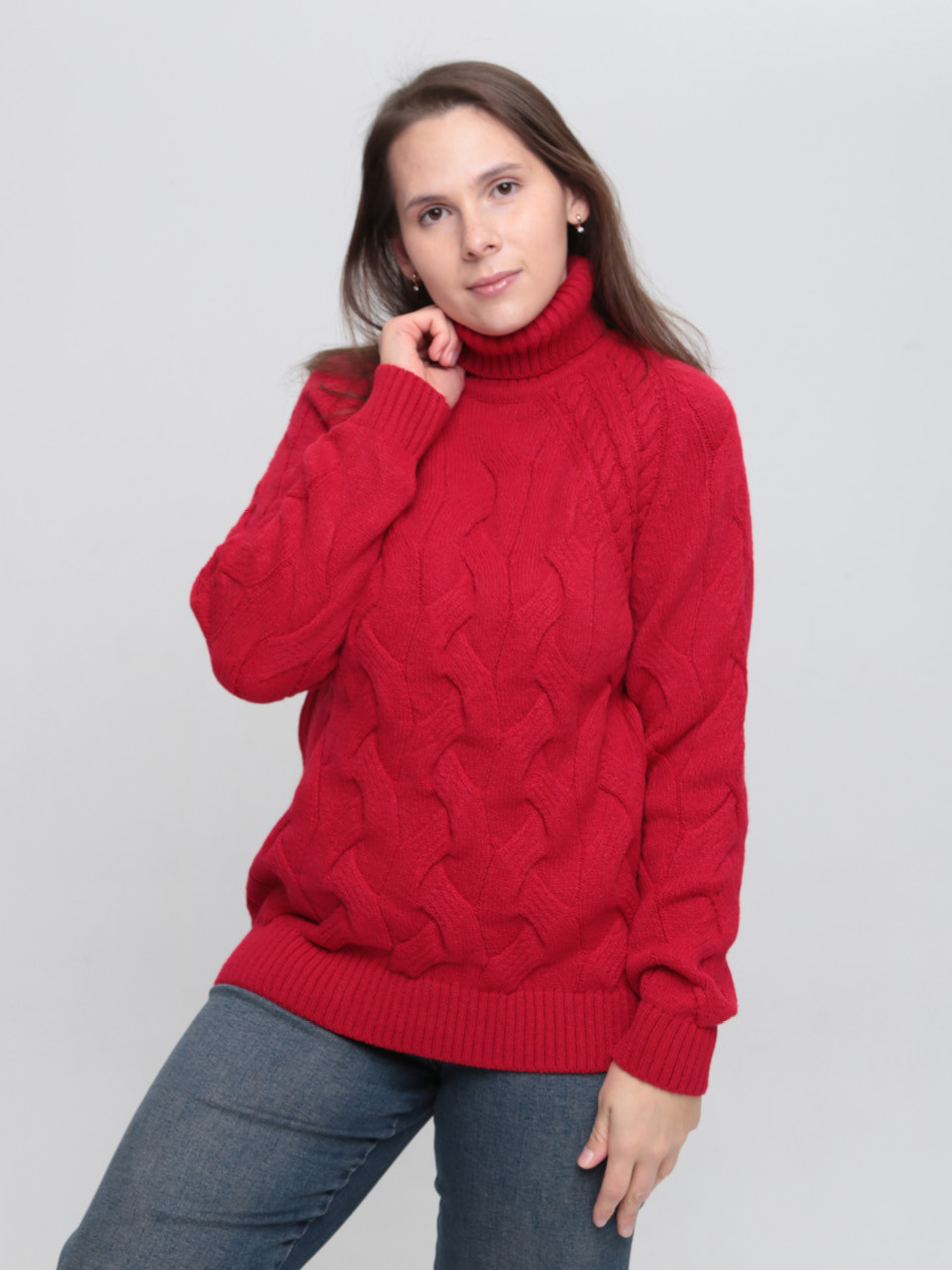 Светр жіночий червоний вовняний зимовий з горлом 230-519-8