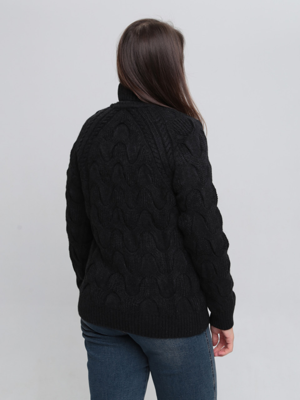 Свитер женский черный шерстяной зимний с горлом 230-658-4