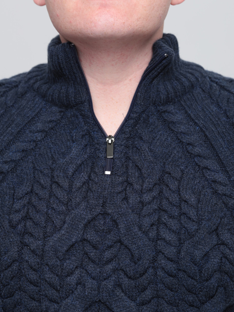 Свитер мужской темно-синий шерстяной горло на молнии большие размер 230-B-522/2-1