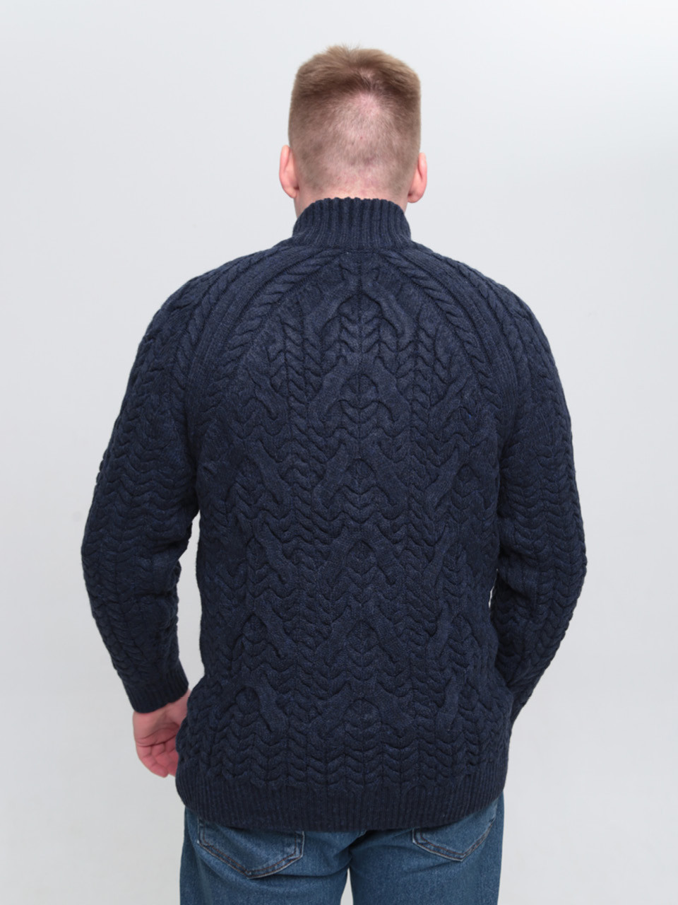 Свитер мужской темно-синий шерстяной горло на молнии большие размер 230-B-522/2-1