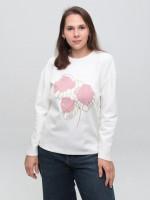 Жіночий лонгслів білий вільний з принтом 529-2
