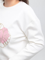 Жіночий лонгслів білий вільний з принтом 529-2