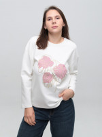Жіночий лонгслів білий вільний з принтом 529-2