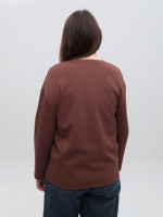 Жіночий лонгслів коричневий вільний з принтом 529-5