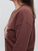 Жіночий лонгслів коричневий вільний з принтом 529-5