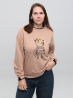 Світшот бежевий жіночий вільний з котом 537-7