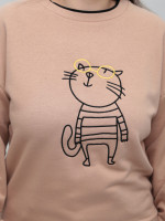 Світшот бежевий жіночий вільний з котом 537-7