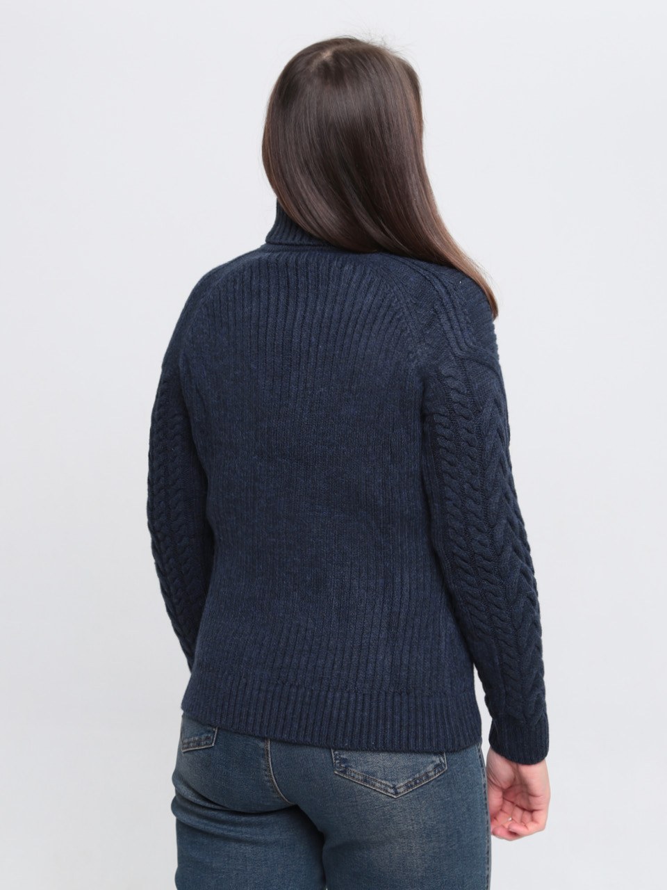 Жіночий светр темно-синій вовняний з горлом 130-147/1-2