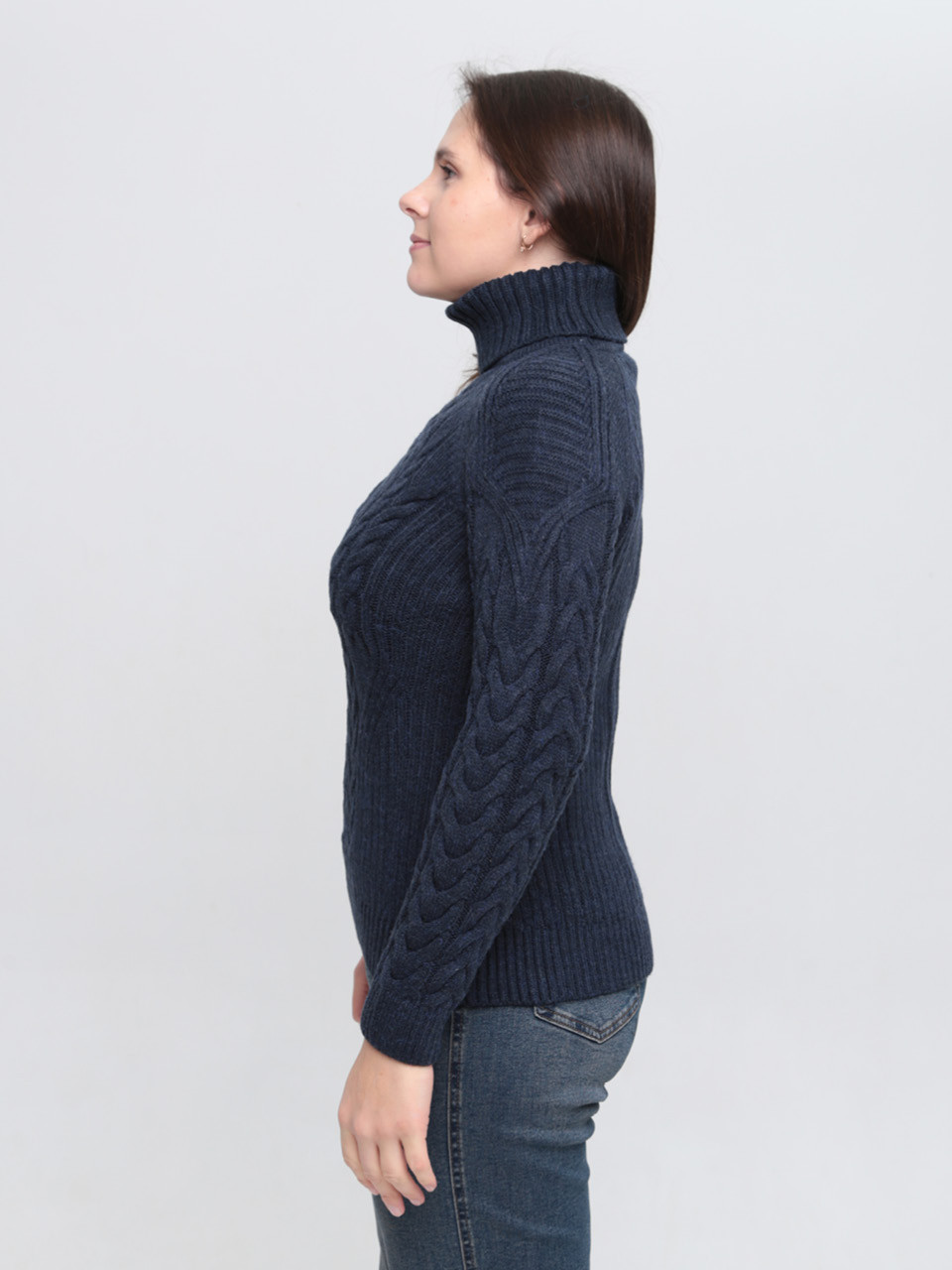 Жіночий светр темно-синій вовняний з горлом 130-147/1-2