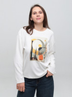 Жіночий лонгслів білий з принтом вільний 522-2-T