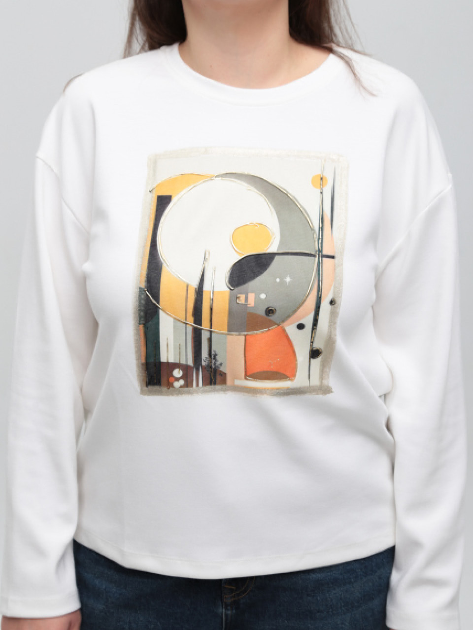 Жіночий лонгслів білий з принтом вільний 522-2-T