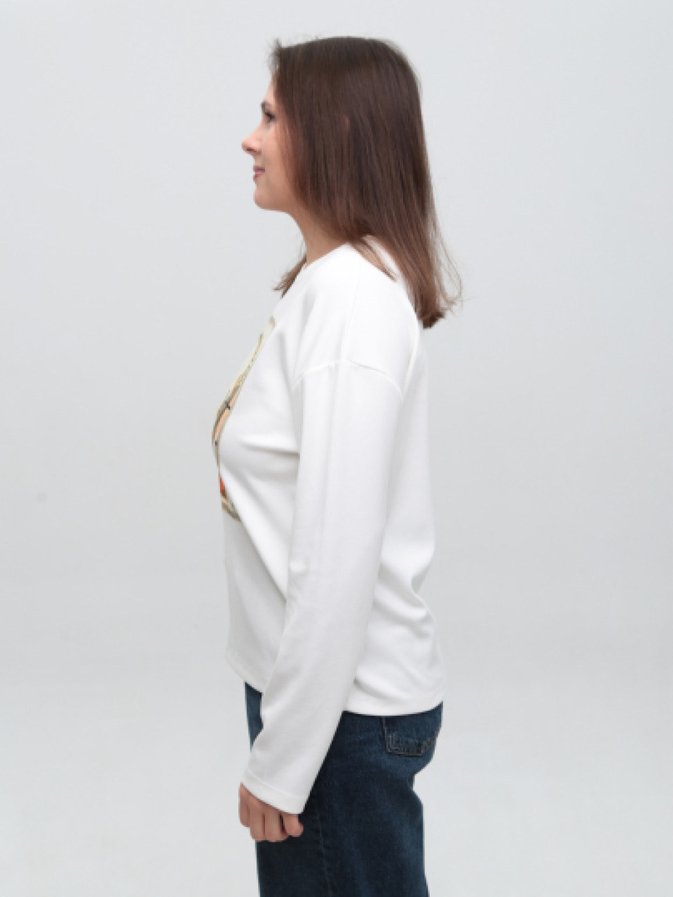 Жіночий лонгслів білий з принтом вільний 522-2-T