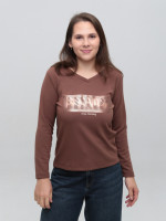 Жіночий лонгслів коричневий з принтом прямий з мисом 543-5-V