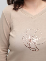 Жіночий лонгслів бежевий з принтом прямий з мисом 544-7