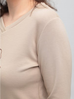 Жіночий лонгслів бежевий з принтом прямий з мисом 544-7