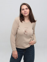 Жіночий лонгслів бежевий з принтом прямий з мисом 544-7