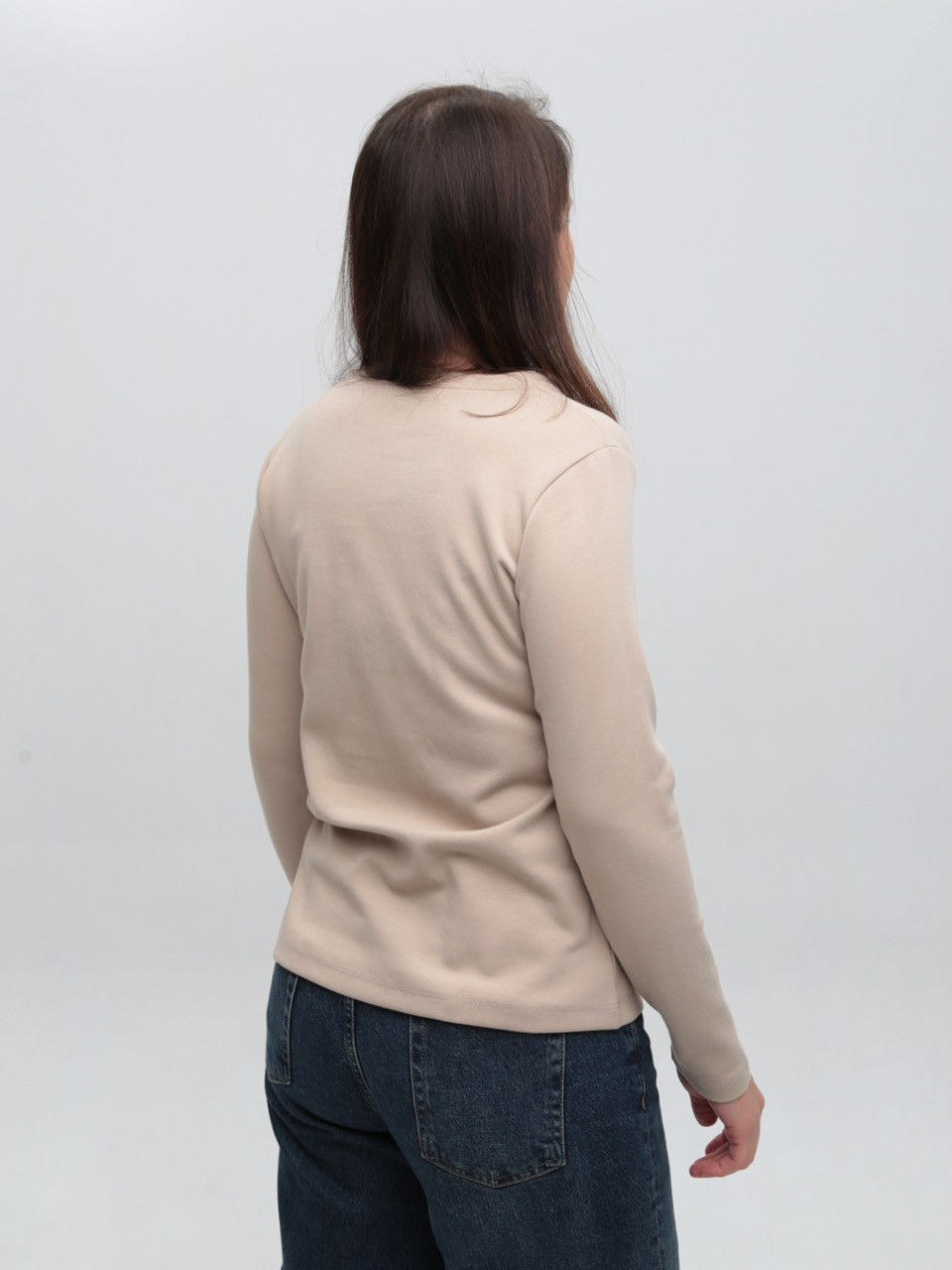 Жіночий лонгслів бежевий з принтом прямий 533-7