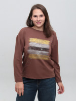 Жіночий лонгслів коричневий з принтом вільний 540-5-T