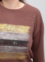 Жіночий лонгслів коричневий з принтом вільний 540-5-T