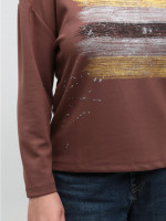 Жіночий лонгслів коричневий з принтом вільний 540-5-T