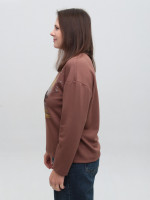 Жіночий лонгслів коричневий з принтом вільний 540-5-T