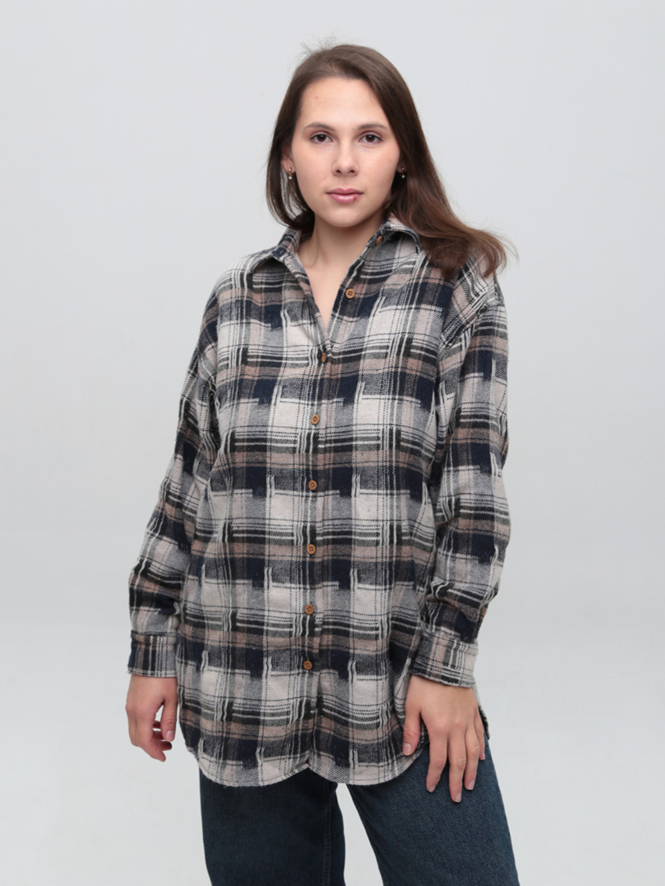 Сорочка жіноча тепла синя подовжена 10510-1