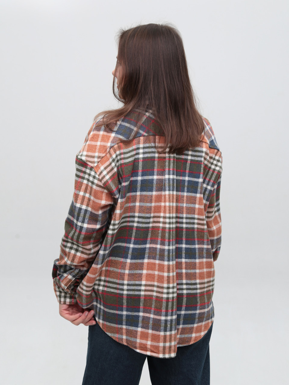 Сорочка жіноча в клітку тепла оранжева широка 10515-1