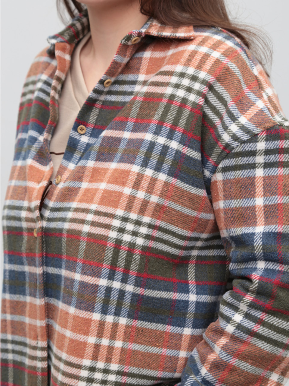 Сорочка жіноча в клітку тепла оранжева широка 10515-1