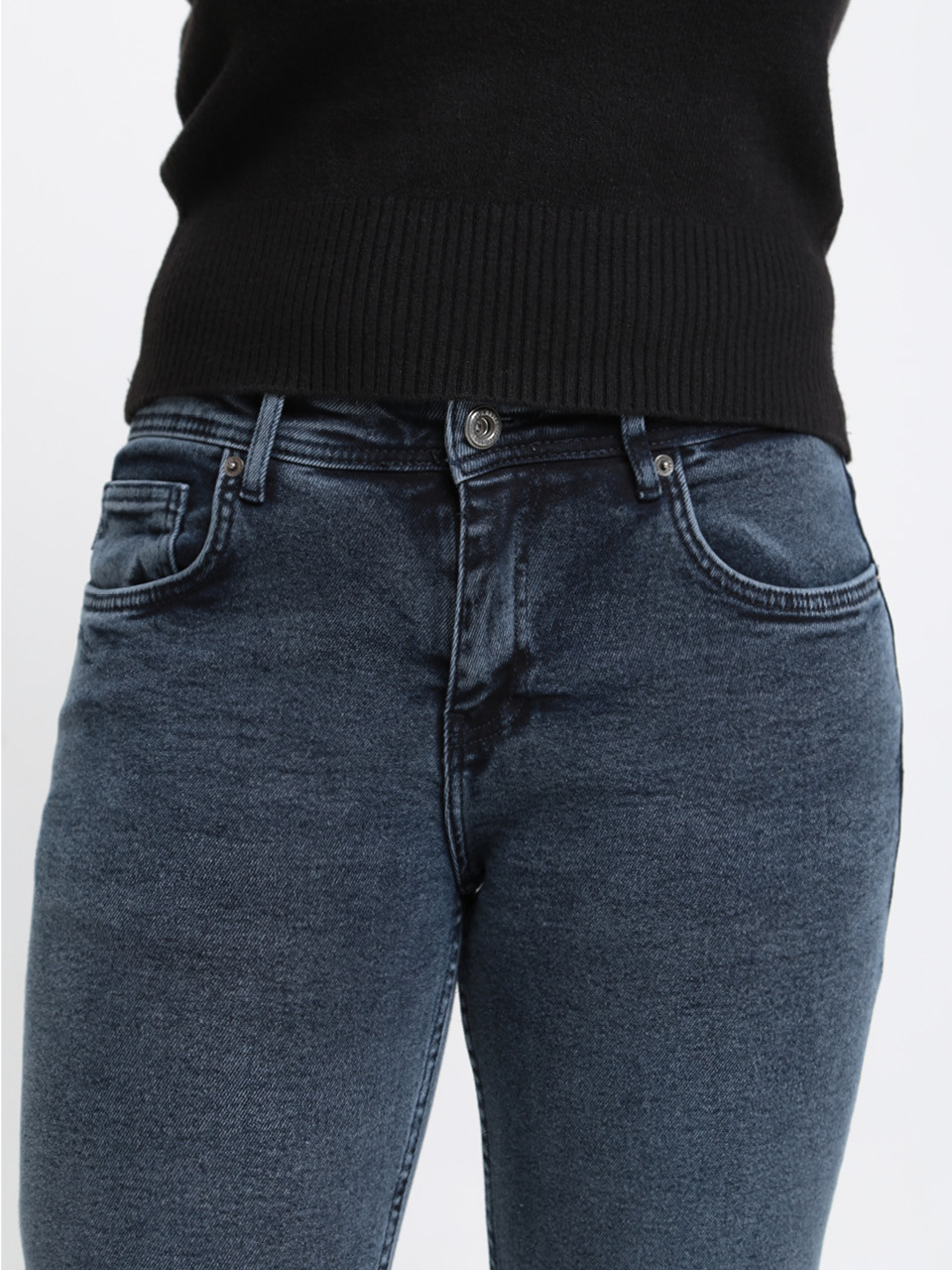 Джинсы женские утепленные на флисе синие зауженные 3038-5085