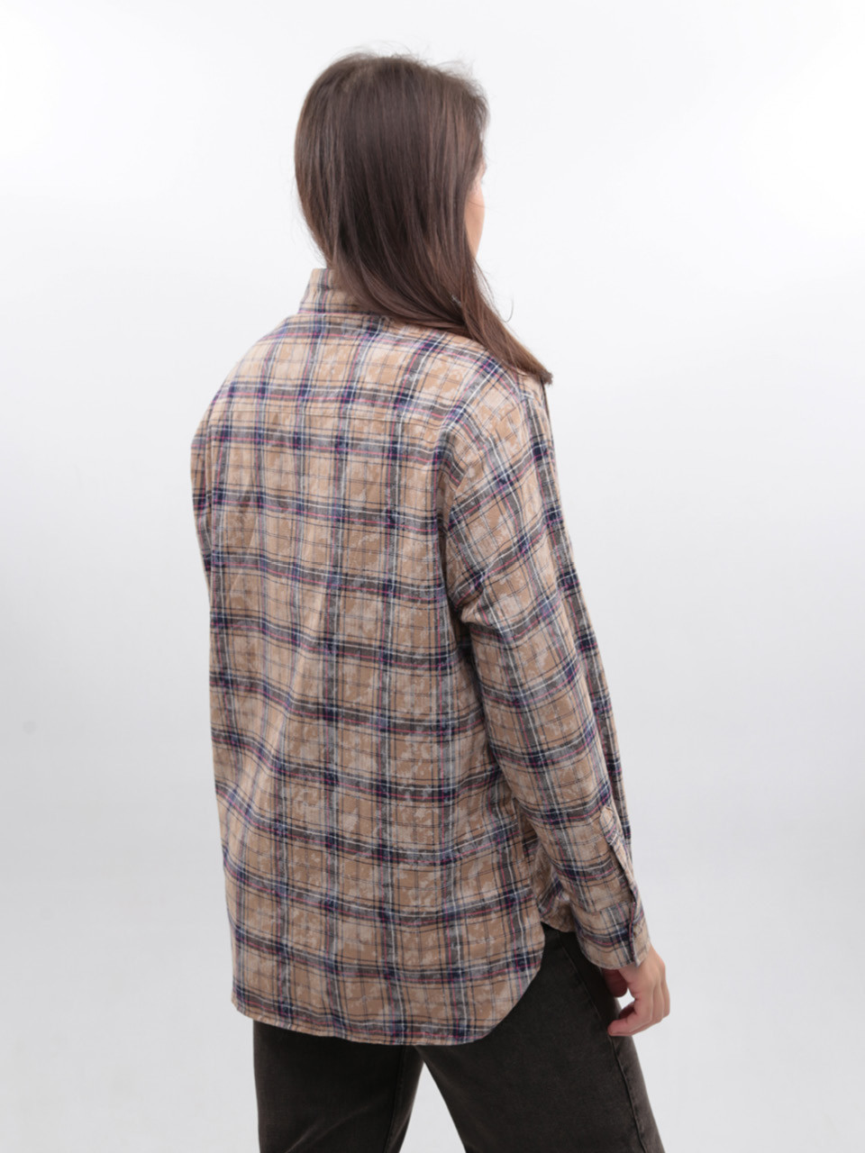 Сорочка жіноча бежева в клітку з варінням 173-5
