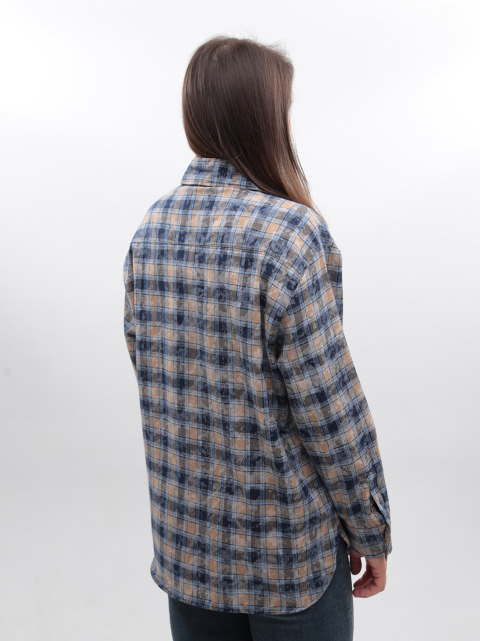 Сорочка жіноча синя в клітку з варінням 173-1