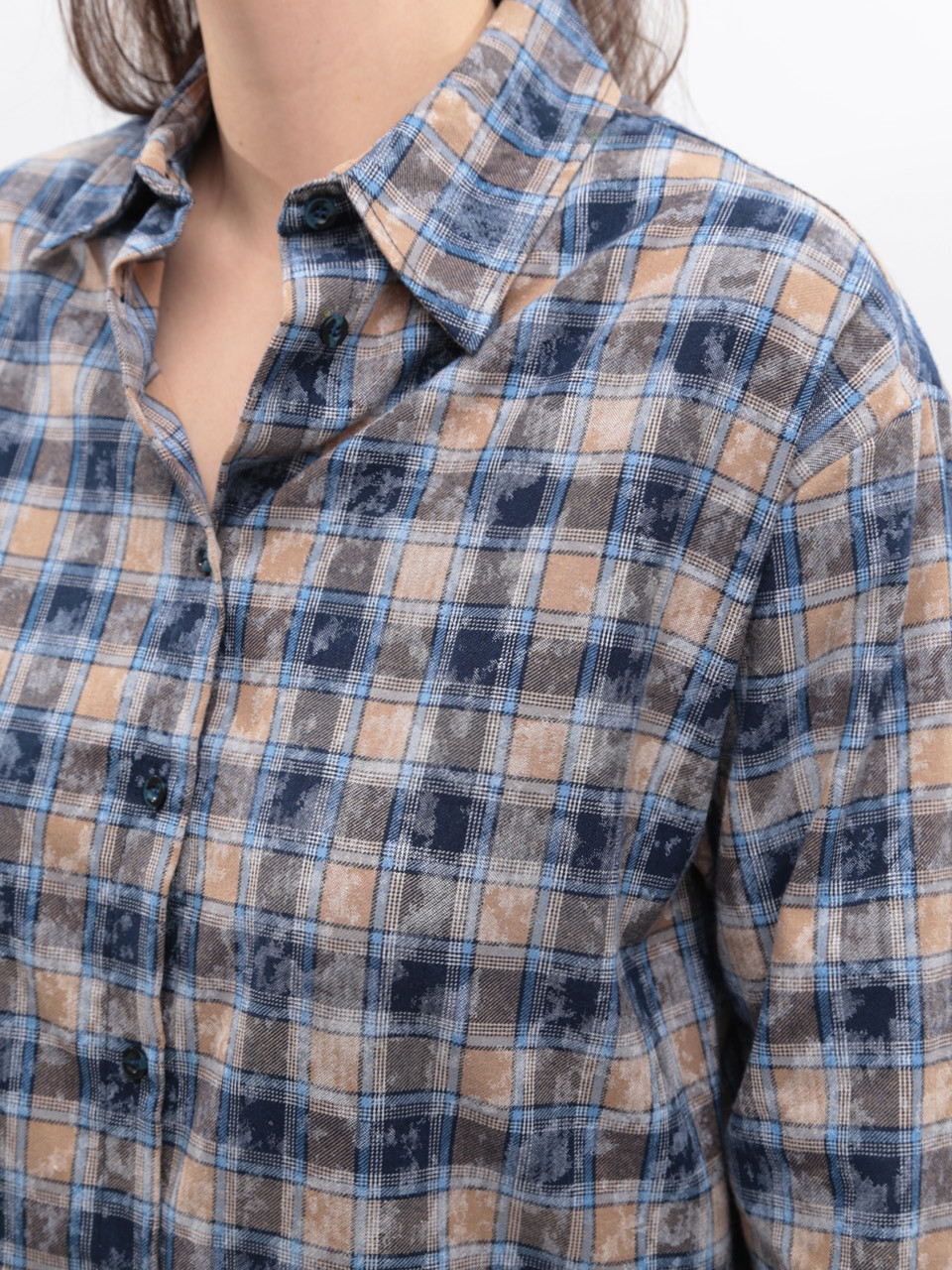 Сорочка жіноча синя в клітку з варінням 173-1