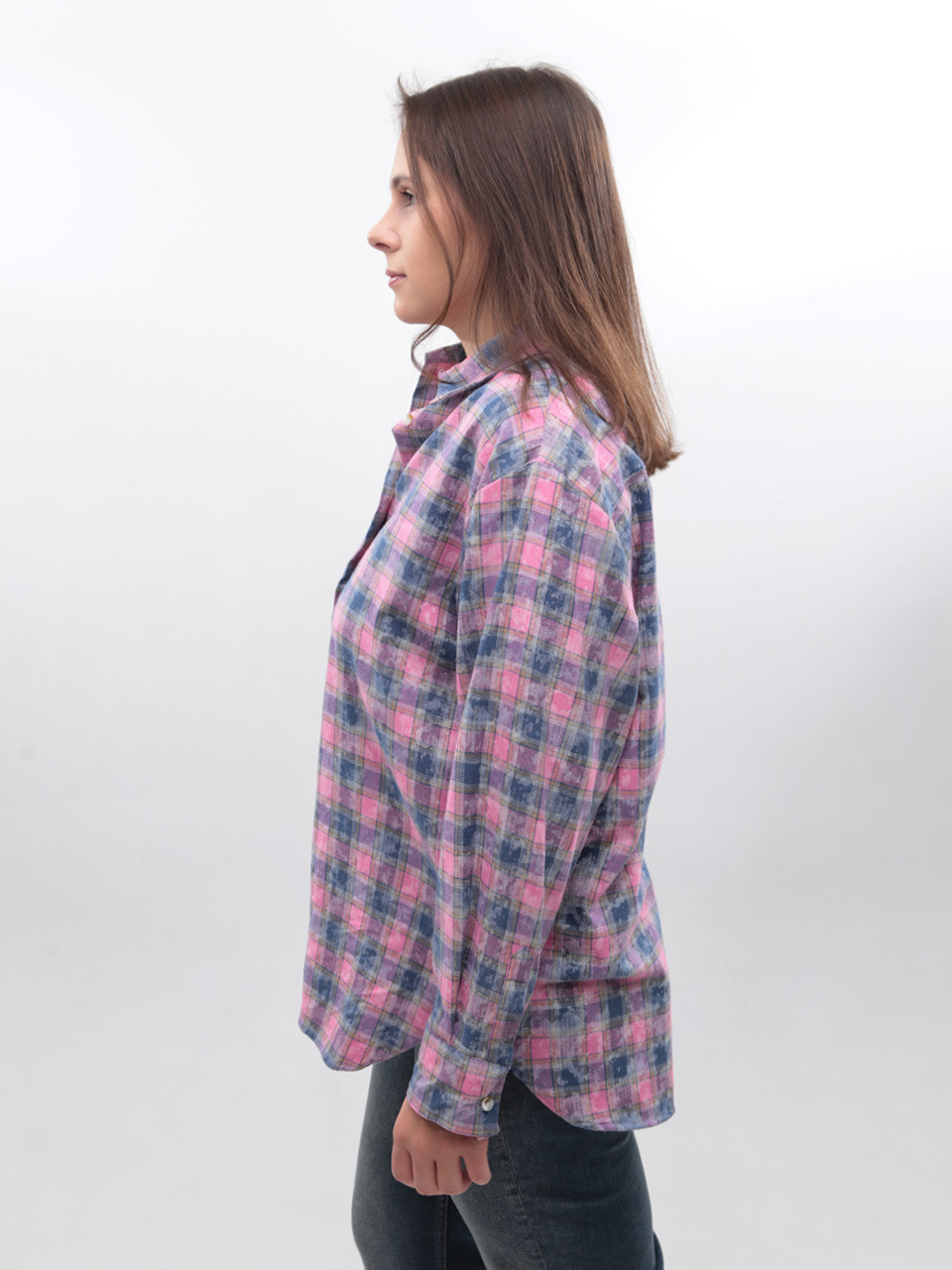 Сорочка жіноча рожева в клітку з варінням 173-6