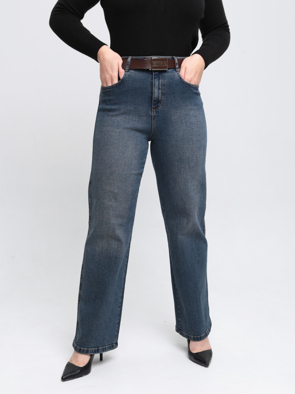 Джинсы женские темно-синие палаццо большие размеры 1695-B-4