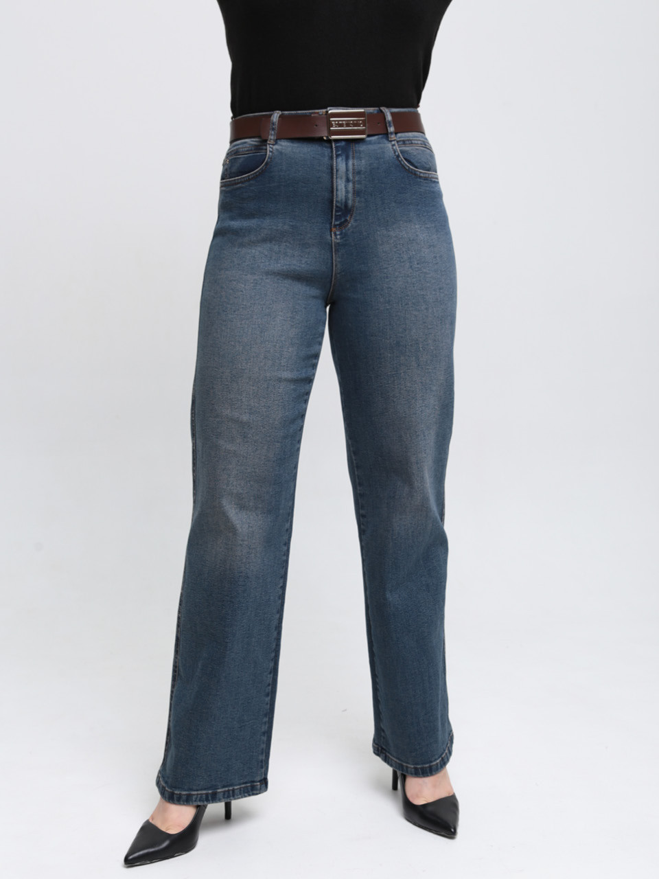 Джинсы женские темно-синие палаццо большие размеры 1695-B-4