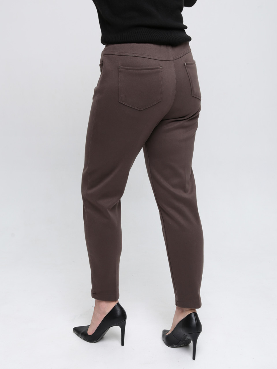 Брюки женские теплые темно-бежевые на резинке большие размеры 1719-B-7