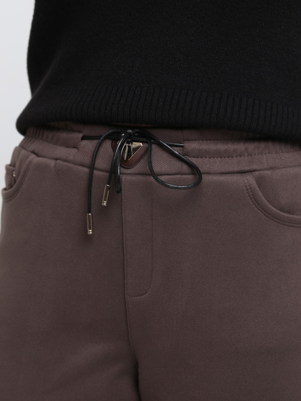 Брюки женские теплые темно-бежевые на резинке большие размеры 1719-B-7