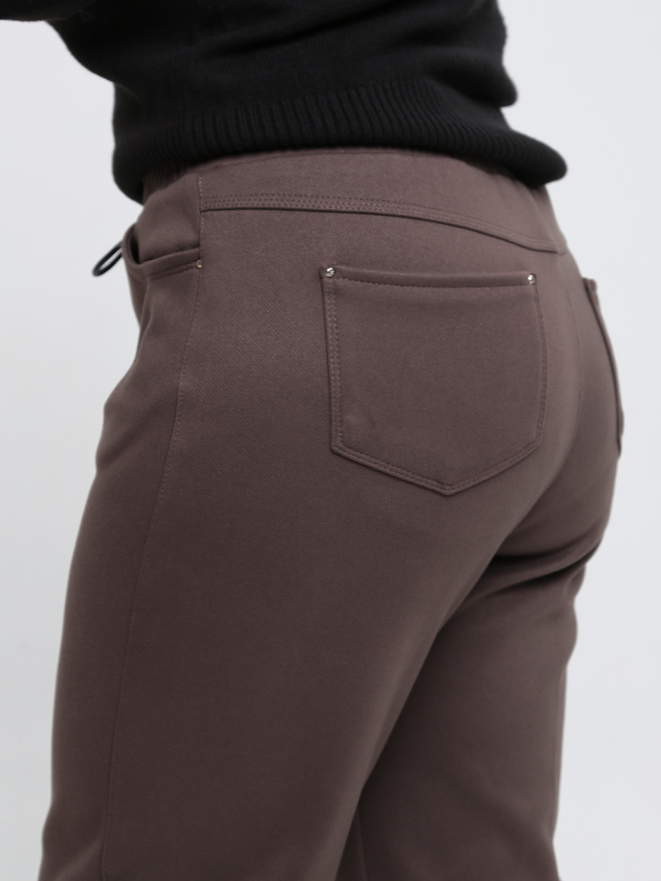 Брюки женские теплые темно-бежевые на резинке большие размеры 1719-B-7