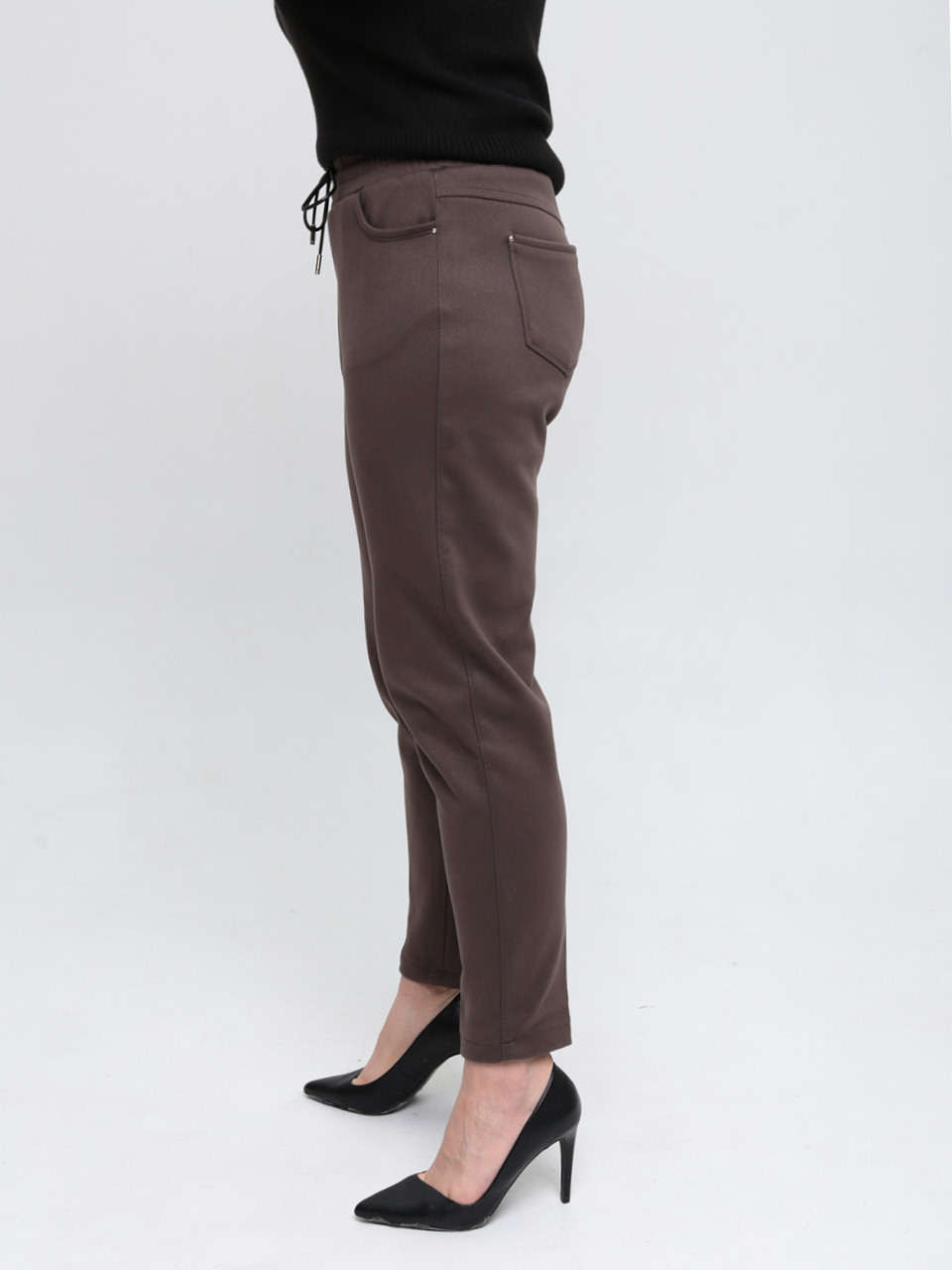 Брюки женские теплые темно-бежевые на резинке большие размеры 1719-B-7