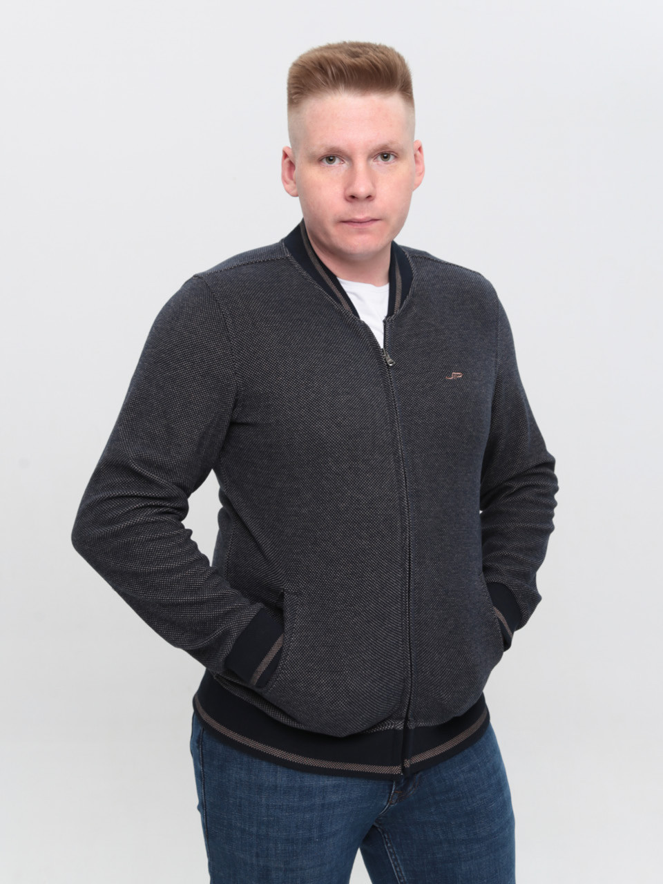 Кофта чоловіча темно-синя на блискавці великі розміри 5412-B-1
