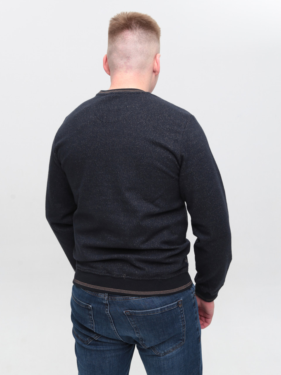 Джемпер чоловічий темно-синій із манжетом великі розміри 5414-B-1