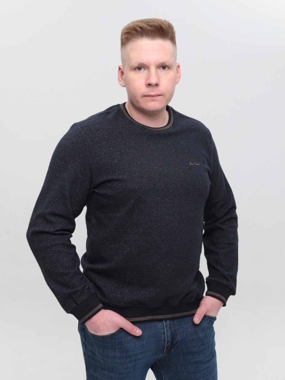 Джемпер чоловічий темно-синій із манжетом великі розміри 5414-B-1