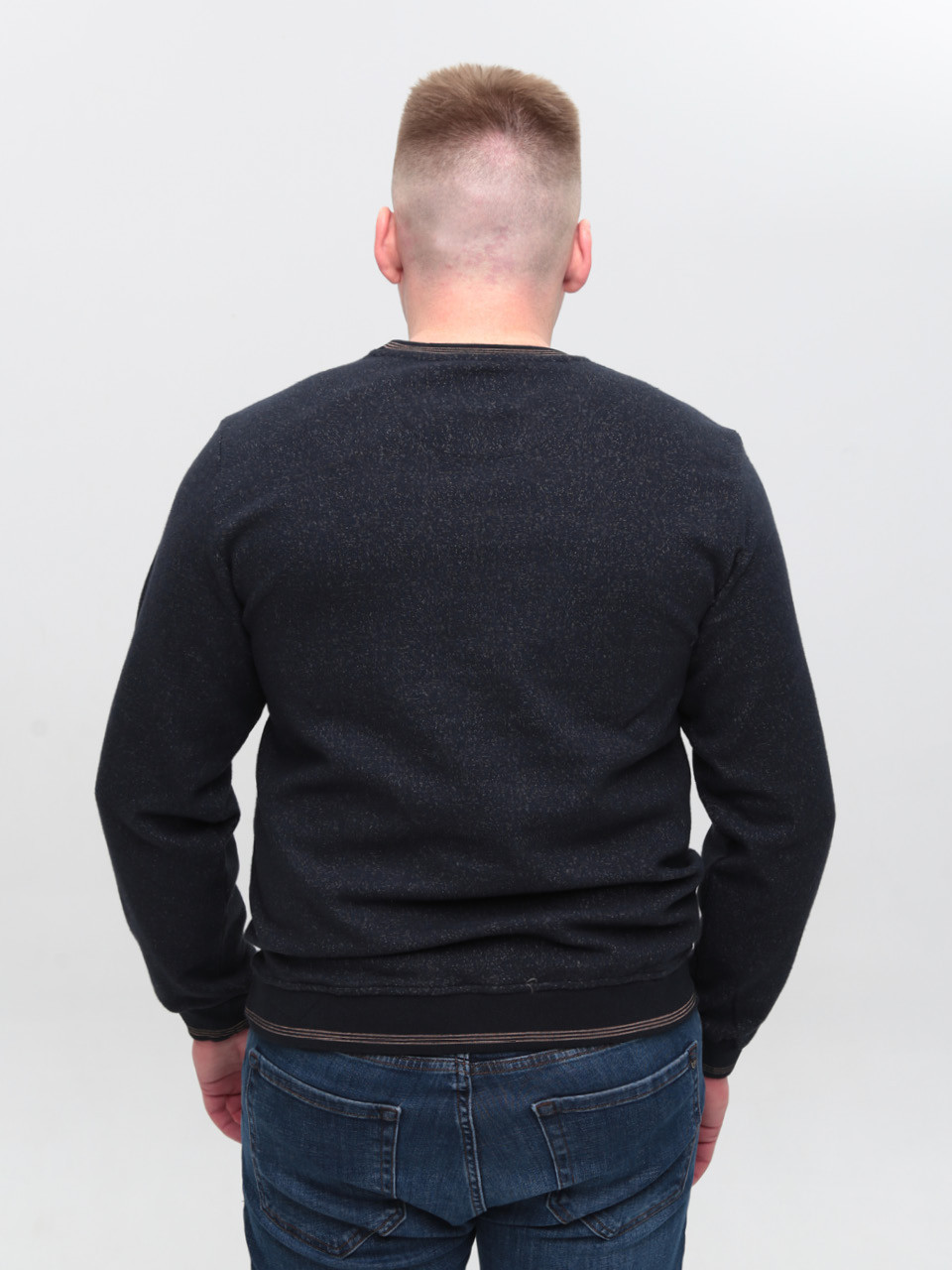 Джемпер чоловічий темно-синій із манжетом великі розміри 5414-B-1