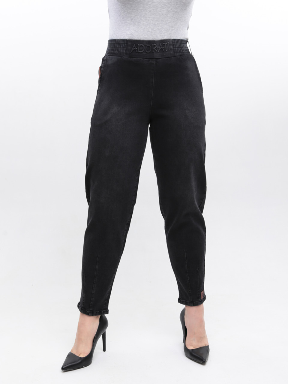 Джинсы женские черные бананы с резинкой на поясе 7829-2