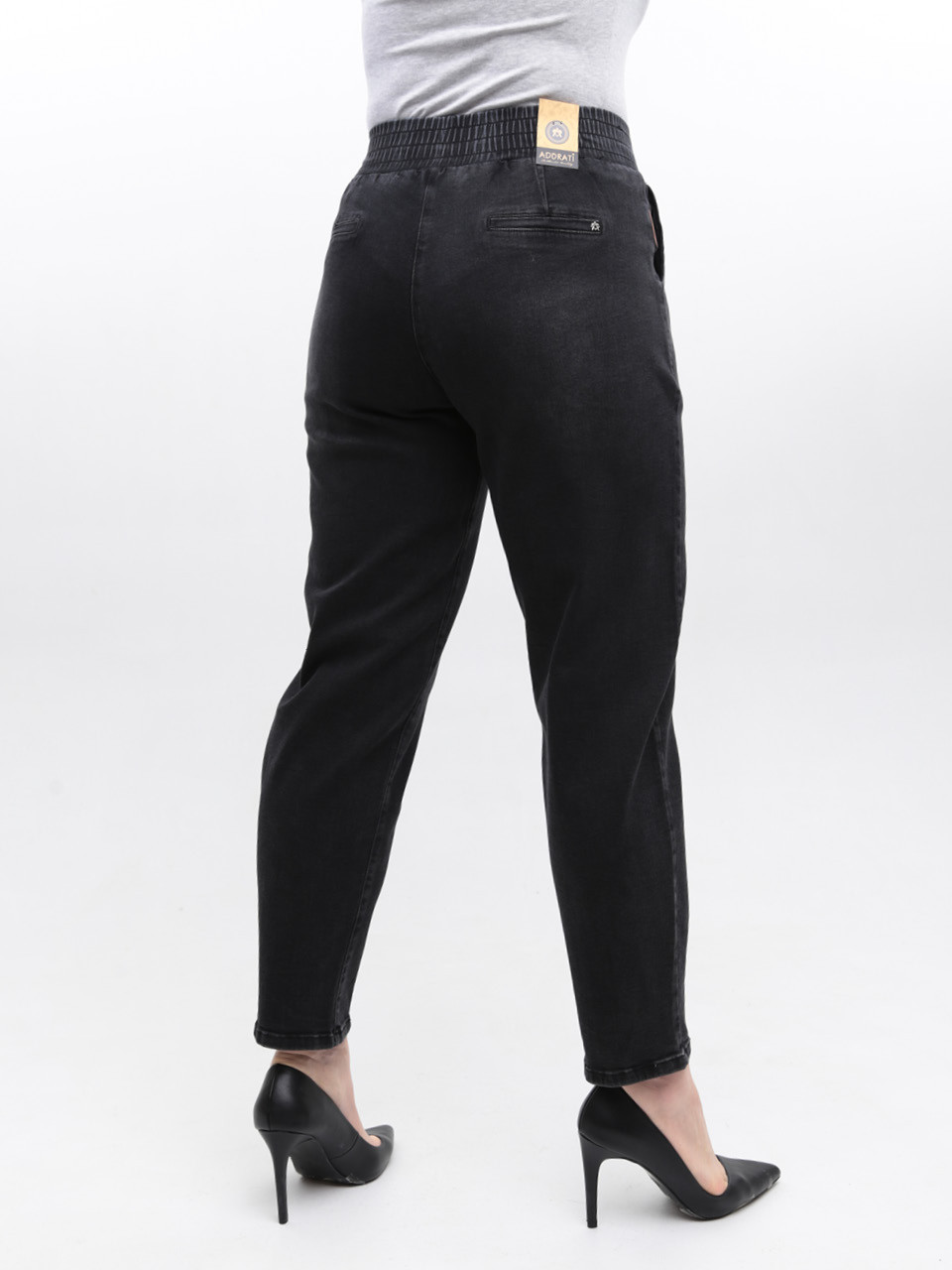 Джинсы женские черные бананы с резинкой на поясе 7829-2