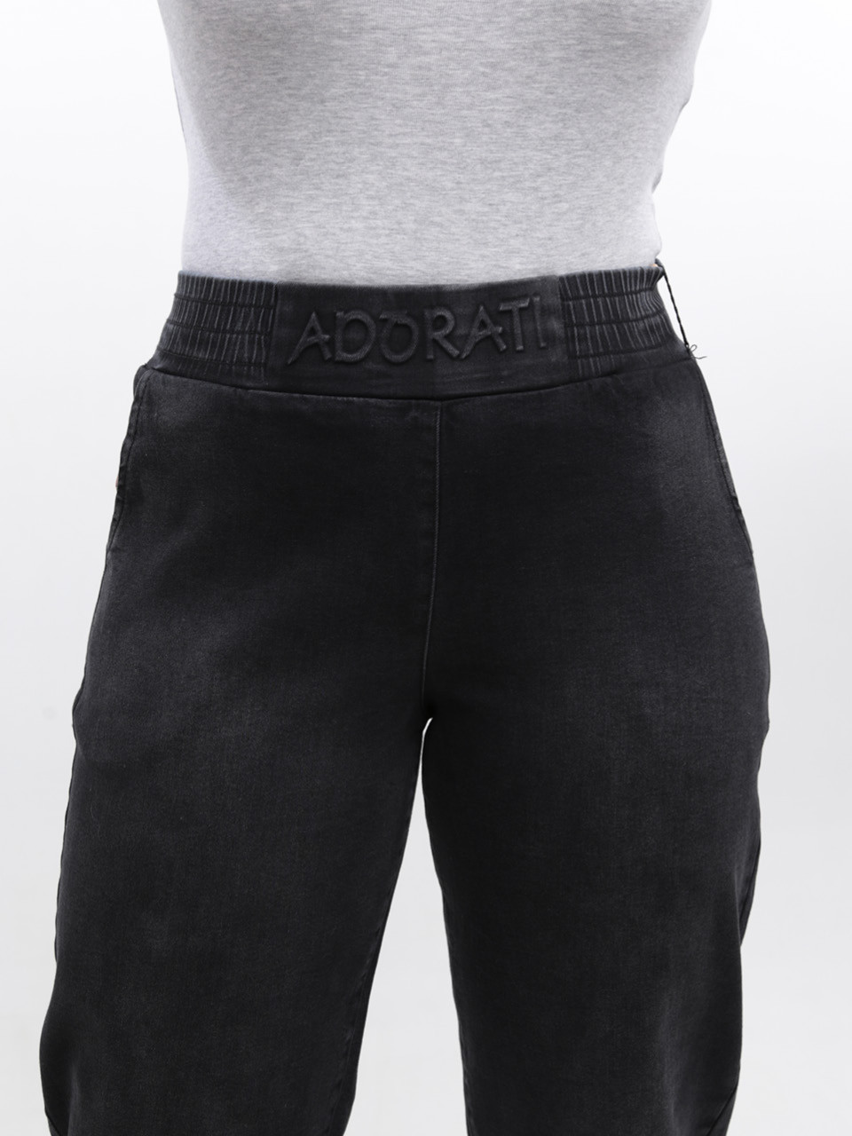 Джинсы женские черные бананы с резинкой на поясе 7829-2