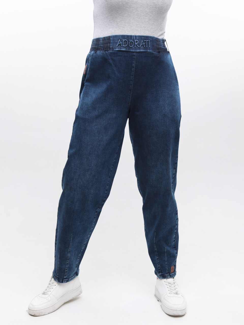 Джинси жіночі сині банани з гумкою на поясі великі розміри 7830-B-3