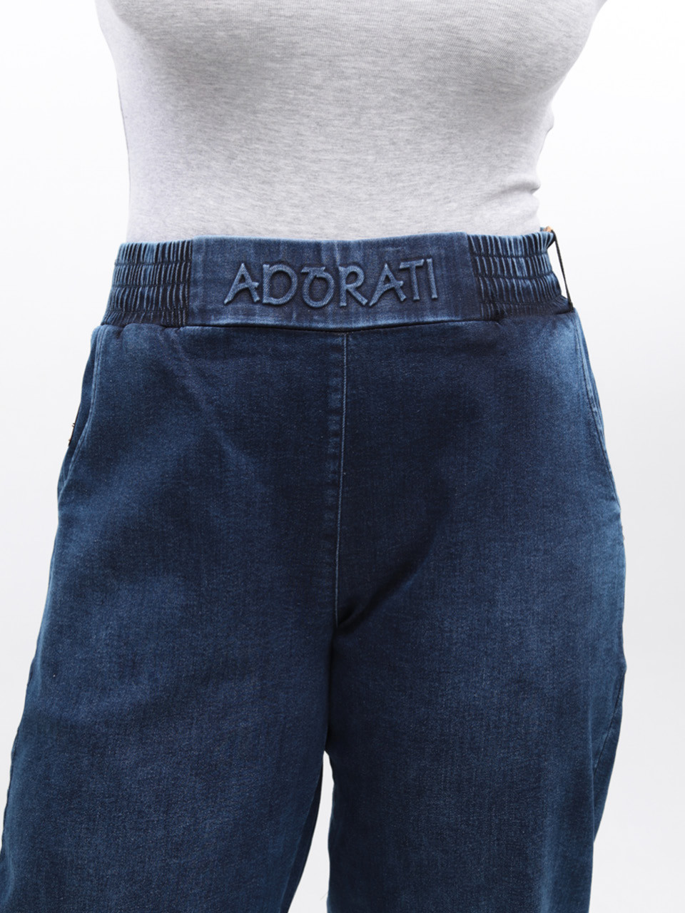 Джинси жіночі сині банани з гумкою на поясі великі розміри 7830-B-3